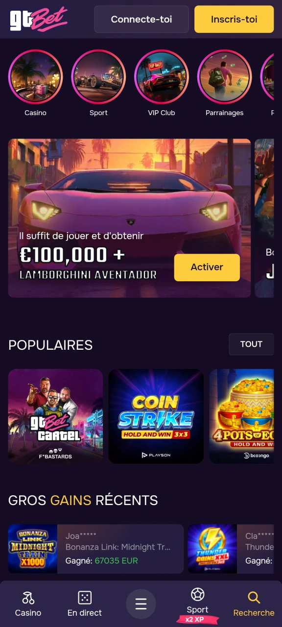 Ouvrez l'application GTbet sur votre appareil mobile.